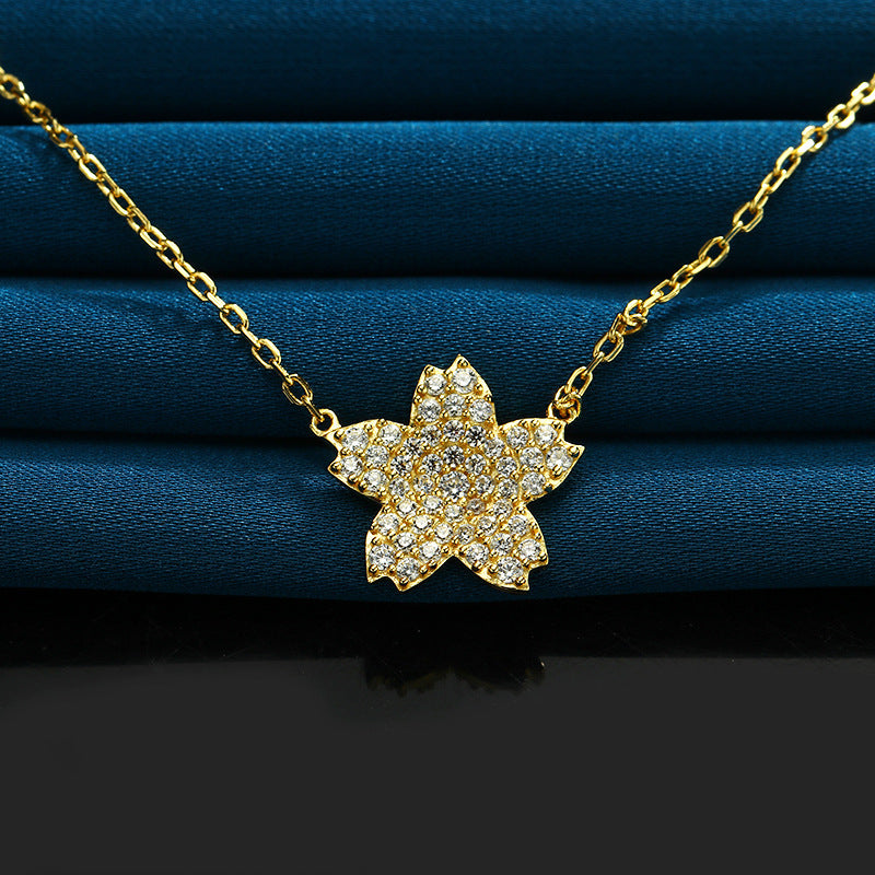 Women's Light Jewelry Sterling Silver Full Diamond Flower Necklace